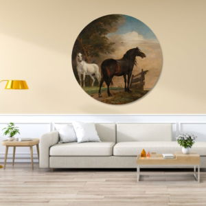 01.01.007 - Twee paarden in de wei bij een hek - Woonkamer - Sfeer - Cirkel