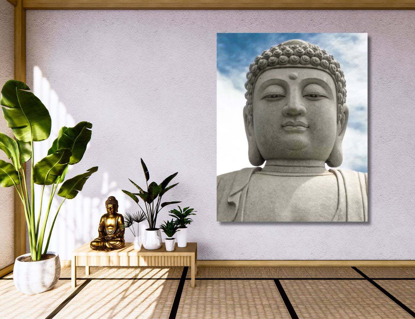 01.02.020 gautama buddha met lucht woonkamer sfeer staand