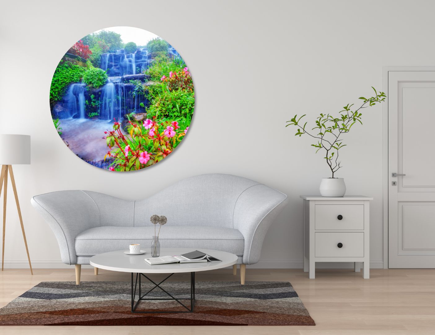 03.02.002 waterval tussen de planten en de bloemen woonkamer sfeer cirkel