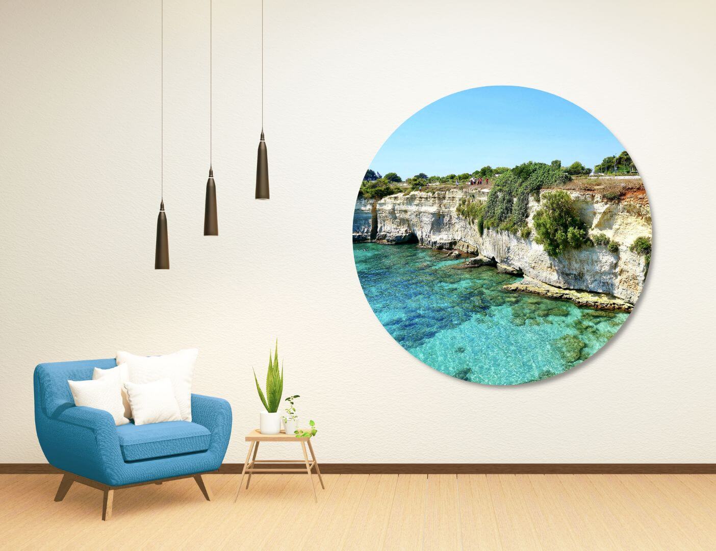 03.03.015 rotsen met heldere zee woonkamer sfeer cirkel