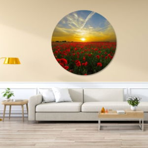 03.04.007 rode bloemen met zonsondergang woonkamer sfeer cirkel