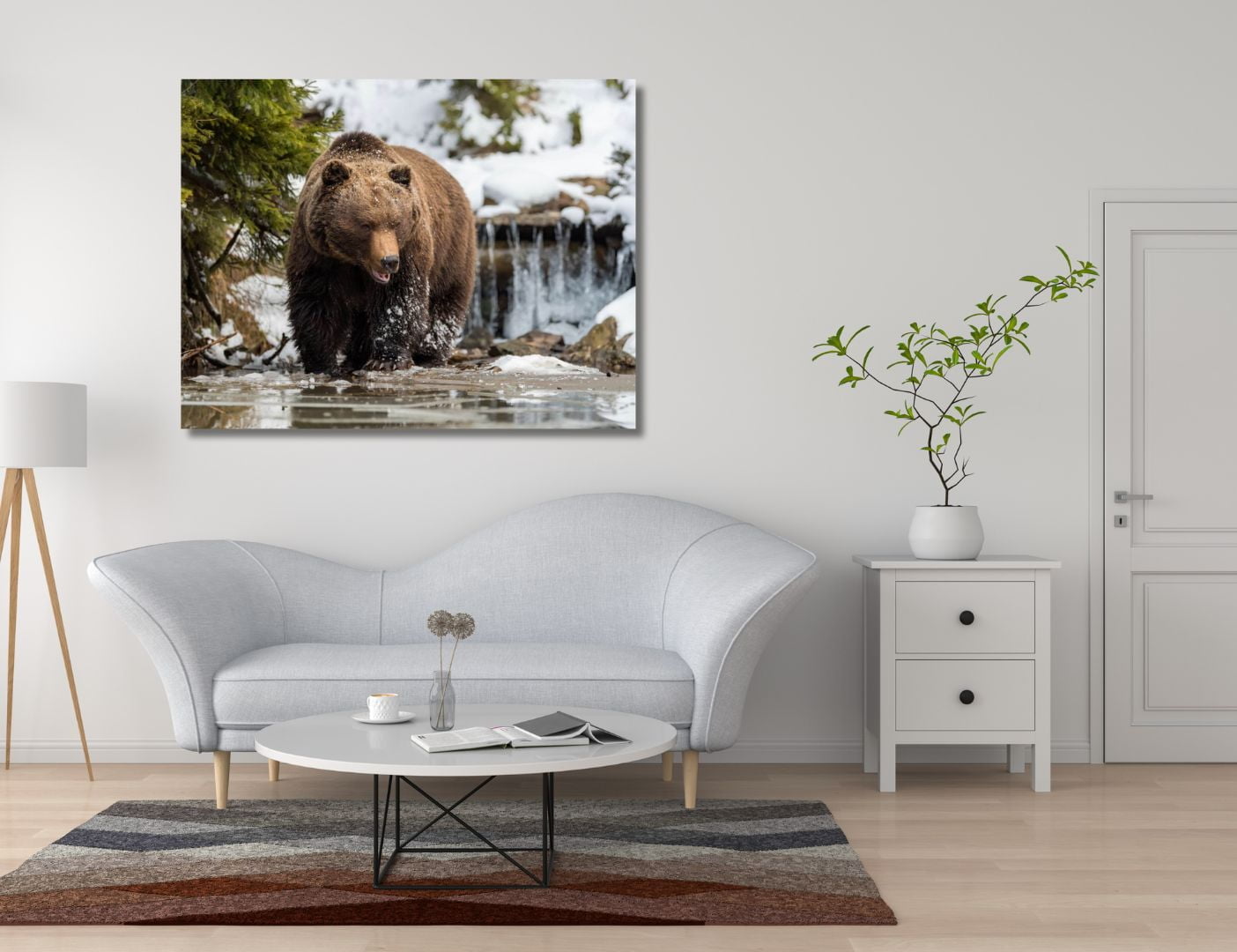 03.05.002 bruine beer in het meer woonkamer sfeer liggend