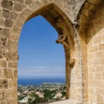 04.01.020 window view from the ruins of historical bellapais abbey in cyprus, kyrenia staand