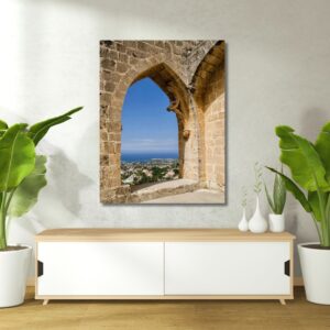 04.01.020 window view from the ruins of historical bellapais abbey in cyprus, kyrenia woonkamer sfeer staand