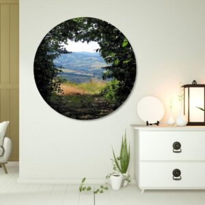 04.01.022 bladeren boog met uitzicht woonkamer sfeer cirkel