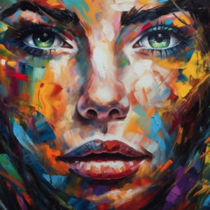 07.01.001 abstract colors paints woman liggend