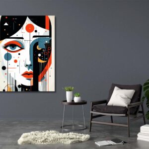 07.01.015 abstract geverfde portret woonkamer sfeer staand