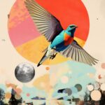 07.01.018 kleurijke vliegende vogel staand